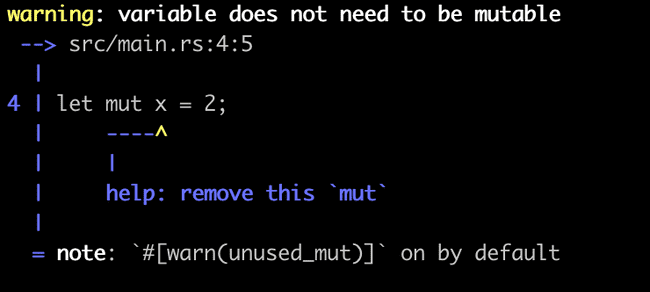 Variable does not need to be mutable warning.